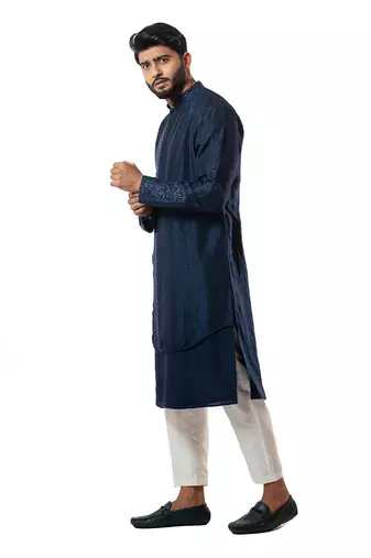 Navvy Blue Embellished Double Layer Kurta Set