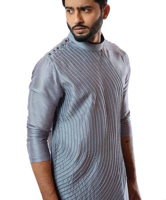 Steel Grey Cord Round Kurta Set 2