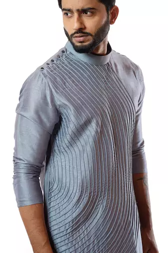 Steel Grey Cord Round Kurta Set