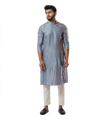Steel Grey Cord Round Kurta Set 4