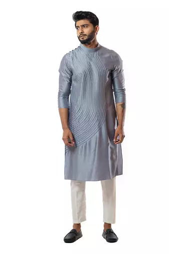 Steel Grey Cord Round Kurta Set