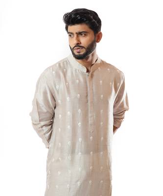Icy Grey Hand Embroidered Kurta Set 3