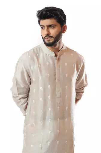 Icy Grey Hand Embroidered Kurta Set