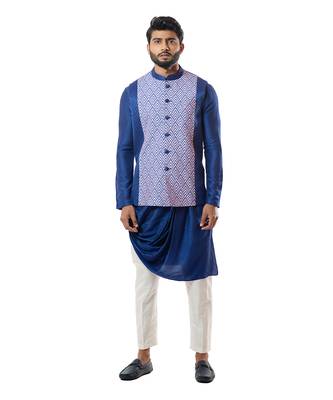 Indigo Blue Digital Printed Nehru Jacket Set 1