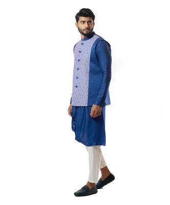 Indigo Blue Digital Printed Nehru Jacket Set 3