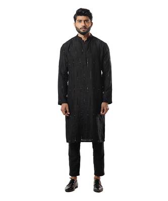 Black Pintuck Embellished Kurta Set 1