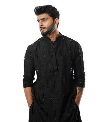Black Pintuck Embellished Kurta Set 2