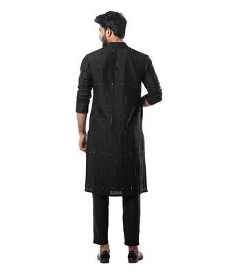 Black Pintuck Embellished Kurta Set 3