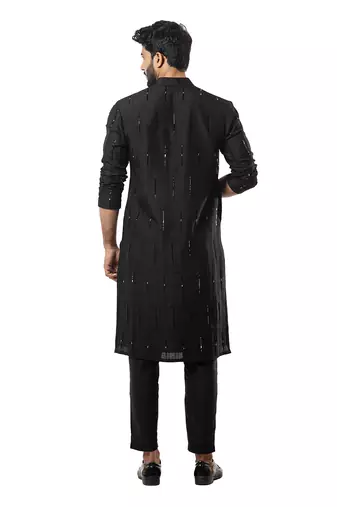 Black Pintuck Embellished Kurta Set