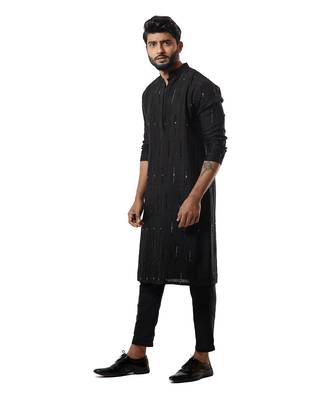 Black Pintuck Embellished Kurta Set 4