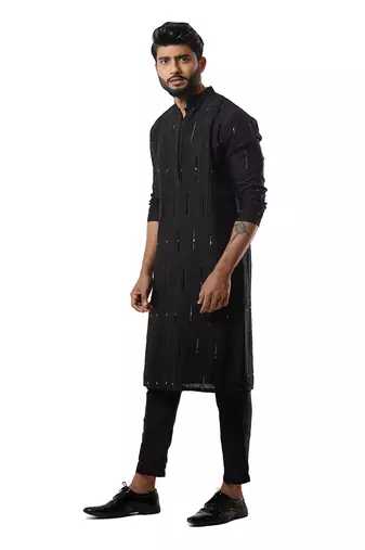 Black Pintuck Embellished Kurta Set