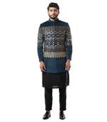 Deep  Blue Velvet Heavily Embroidered Bandhgala