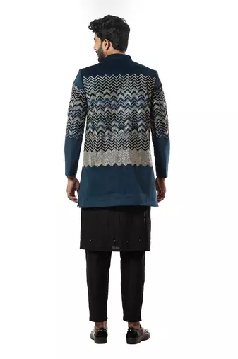 Deep  Blue Velvet Heavily Embroidered Bandhgala