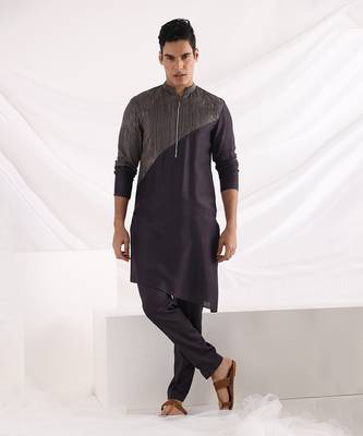 Charcoal Black Adrean Zipper Kurta Set 1