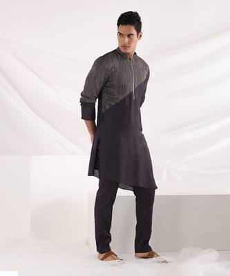Charcoal Black Adrean Zipper Kurta Set 2