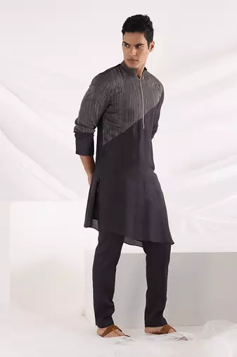 Charcoal Black Adrean Zipper Kurta Set