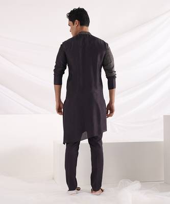Charcoal Black Adrean Zipper Kurta Set 3