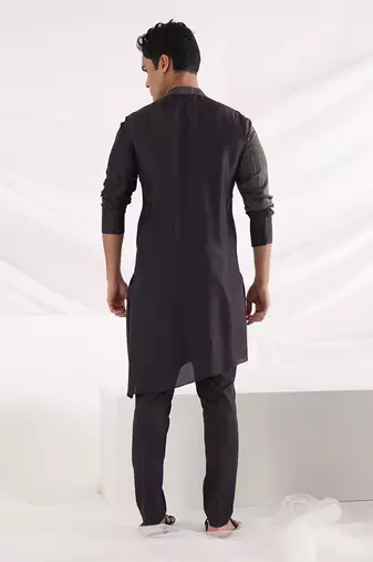 Charcoal Black Adrean Zipper Kurta Set