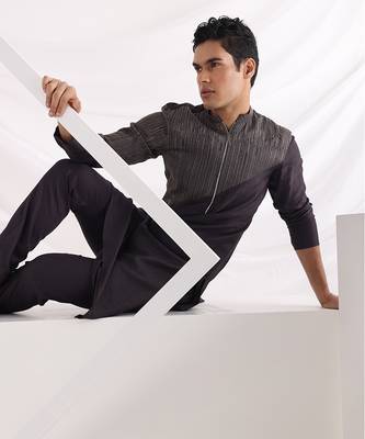 Charcoal Black Adrean Zipper Kurta Set 4