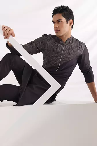 Charcoal Black Adrean Zipper Kurta Set