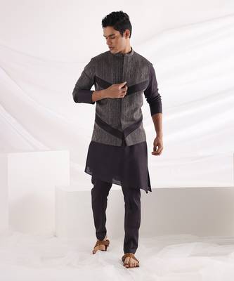 Charcoal Black Archer Nehru Jacket Set 1
