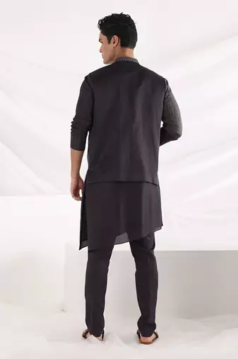 Charcoal Black Archer Nehru Jacket Set