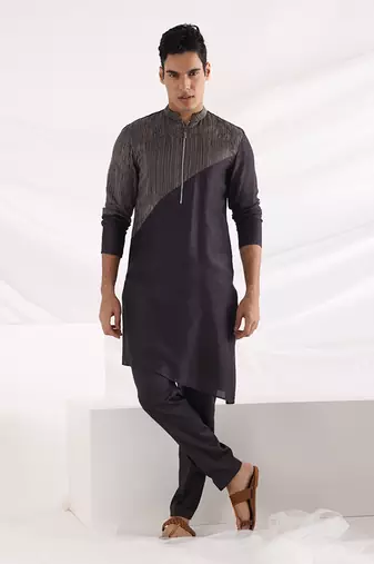 Charcoal Black Archer Nehru Jacket Set