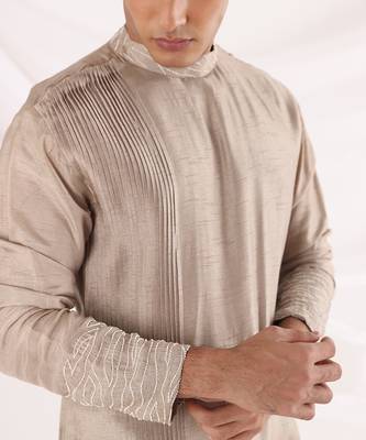 Beige Eldoris Pleated Kurta Set 3