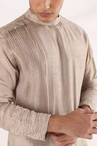 Beige Eldoris Pleated Kurta Set