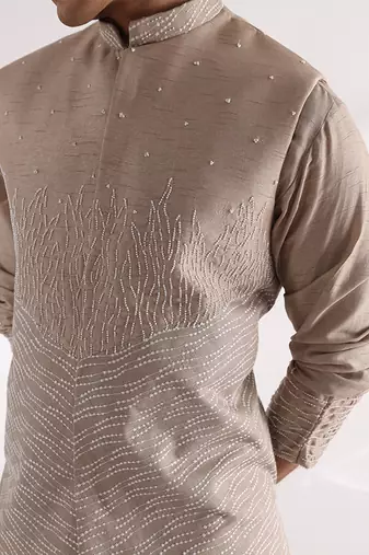 Beige Coastal Nehru Jacket Set