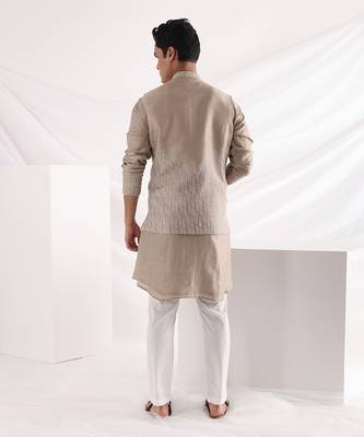 Beige Coastal Nehru Jacket Set 3