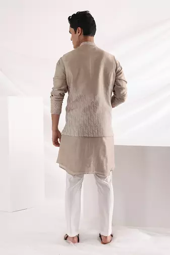 Beige Coastal Nehru Jacket Set