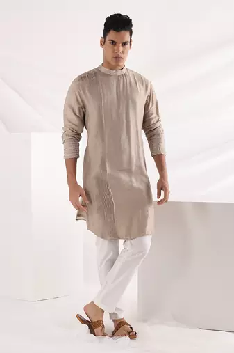 Beige Coastal Nehru Jacket Set