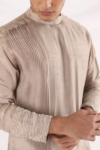 Beige Coastal Nehru Jacket Set
