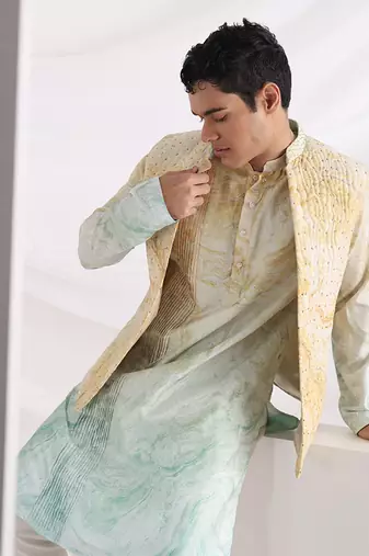 Multicolor Marble Print Quilt Jacket Set