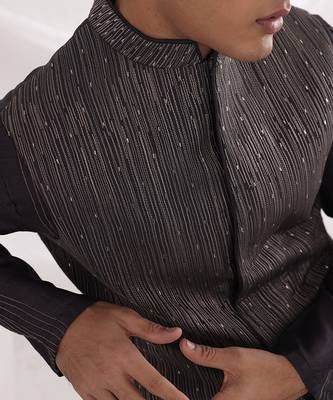 Charcoal Black Deep Sea Nehru Jacket Set 2