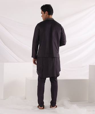 Charcoal Black Deep Sea Nehru Jacket Set 3