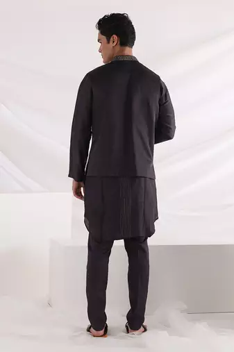 Charcoal Black Deep Sea Nehru Jacket Set