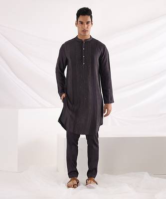 Charcoal Black Deep Sea Nehru Jacket Set 4