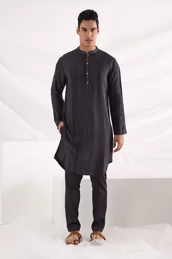 Charcoal Black Deep Sea Nehru Jacket Set