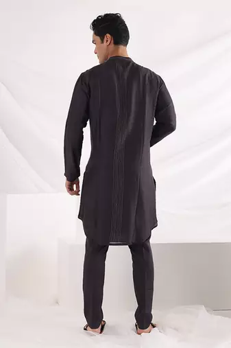 Charcoal Black Deep Sea Nehru Jacket Set