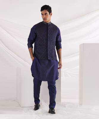 Midnight Corded Nehru Jacket Set 1