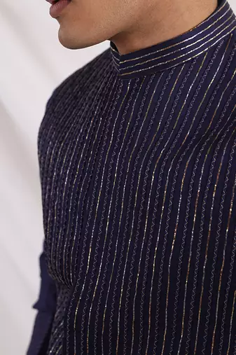 Midnight Corded Nehru Jacket Set