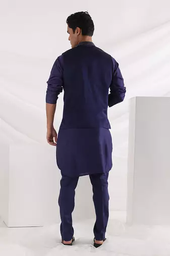 Midnight Corded Nehru Jacket Set