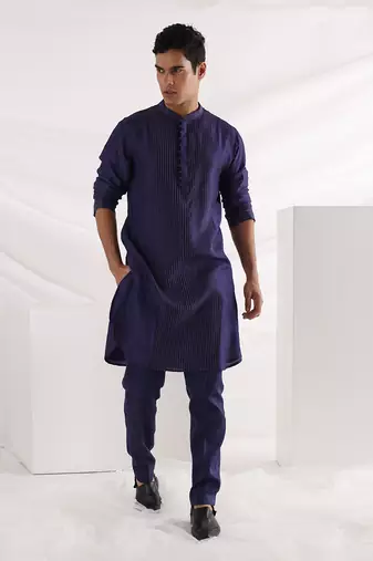 Midnight Corded Nehru Jacket Set