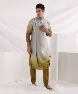 Olive Knot Drape Kurta Set 1