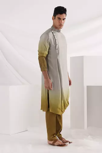 Olive Knot Drape Kurta Set
