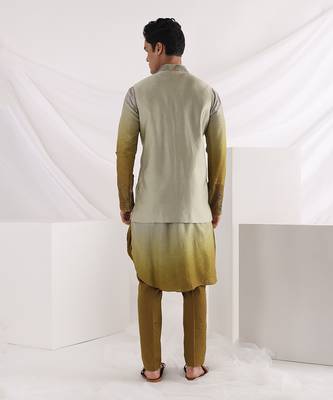 Olive Knot Embroidered Nehru Jacket Set 3