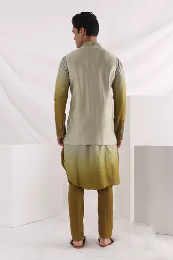 Olive Knot Embroidered Nehru Jacket Set
