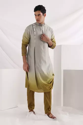 Olive Knot Embroidered Nehru Jacket Set